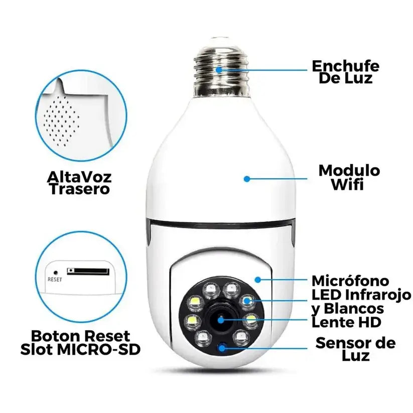Camara Tipo Bombillo Wifi Robotica 360 Grados FULL HD Vision Nocturna original